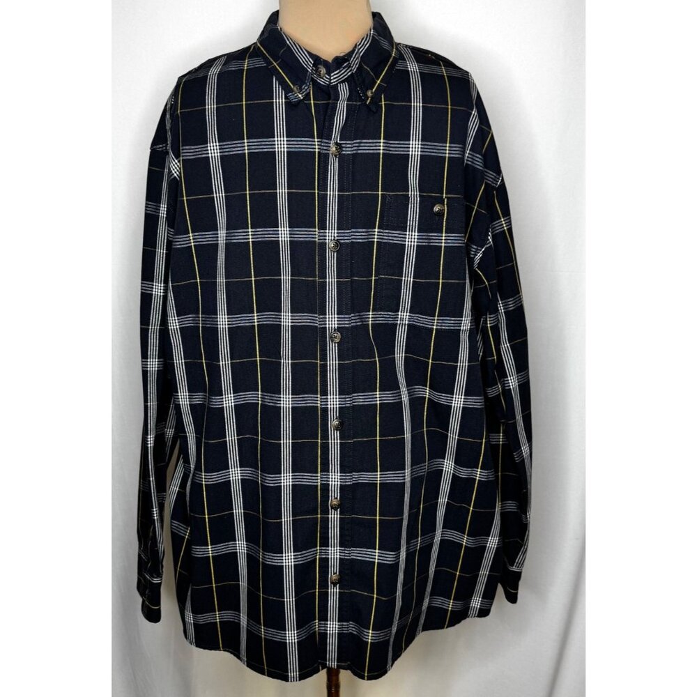 C.E. Schmidt Workwear Men's Plaid Button-Up Shirt XL Blue White Yellow Heavy